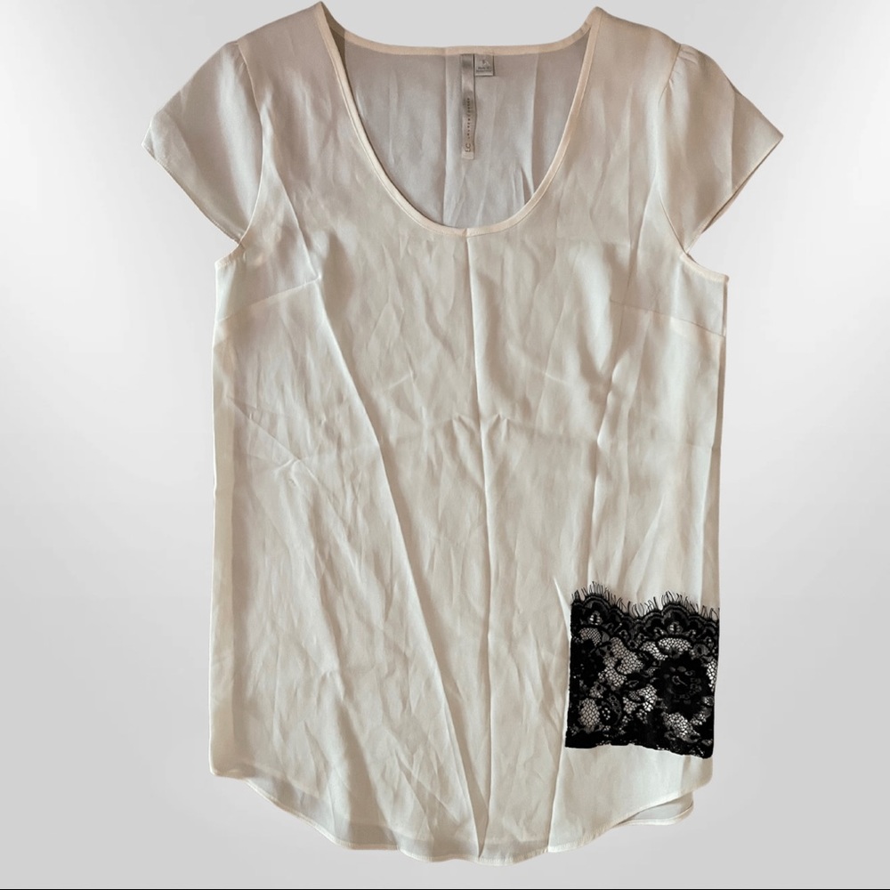 Lauren Conrad ivory blouse with lace pocket detailing